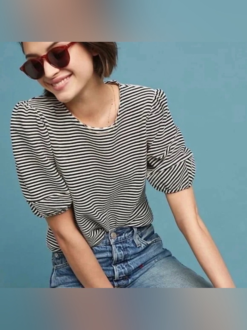 Anthropologie Dolan Left Coast Santos Striped Puff Sleeve Top